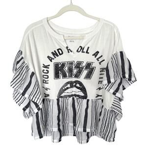 Anthropologie White and Black Graphic Blouse